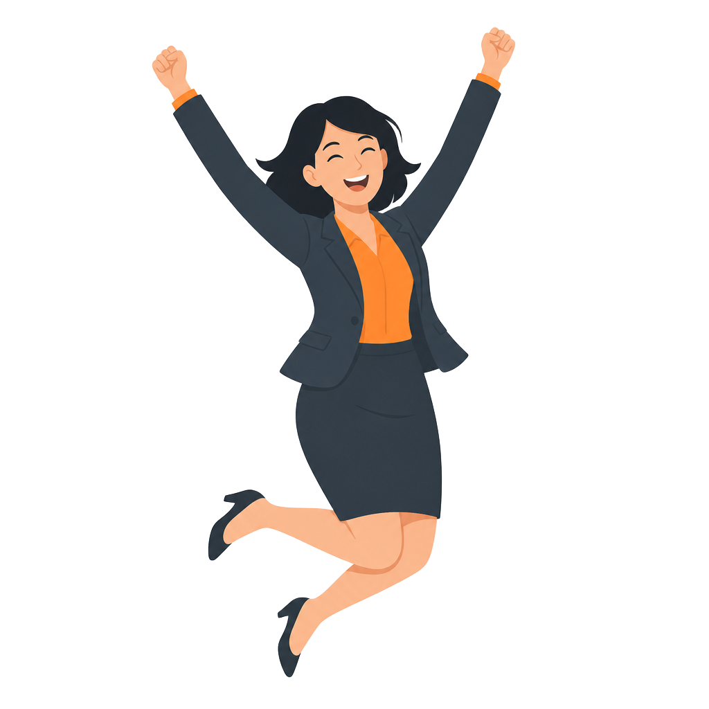 Illustration of a businesswoman jumping in celebration of her successful website